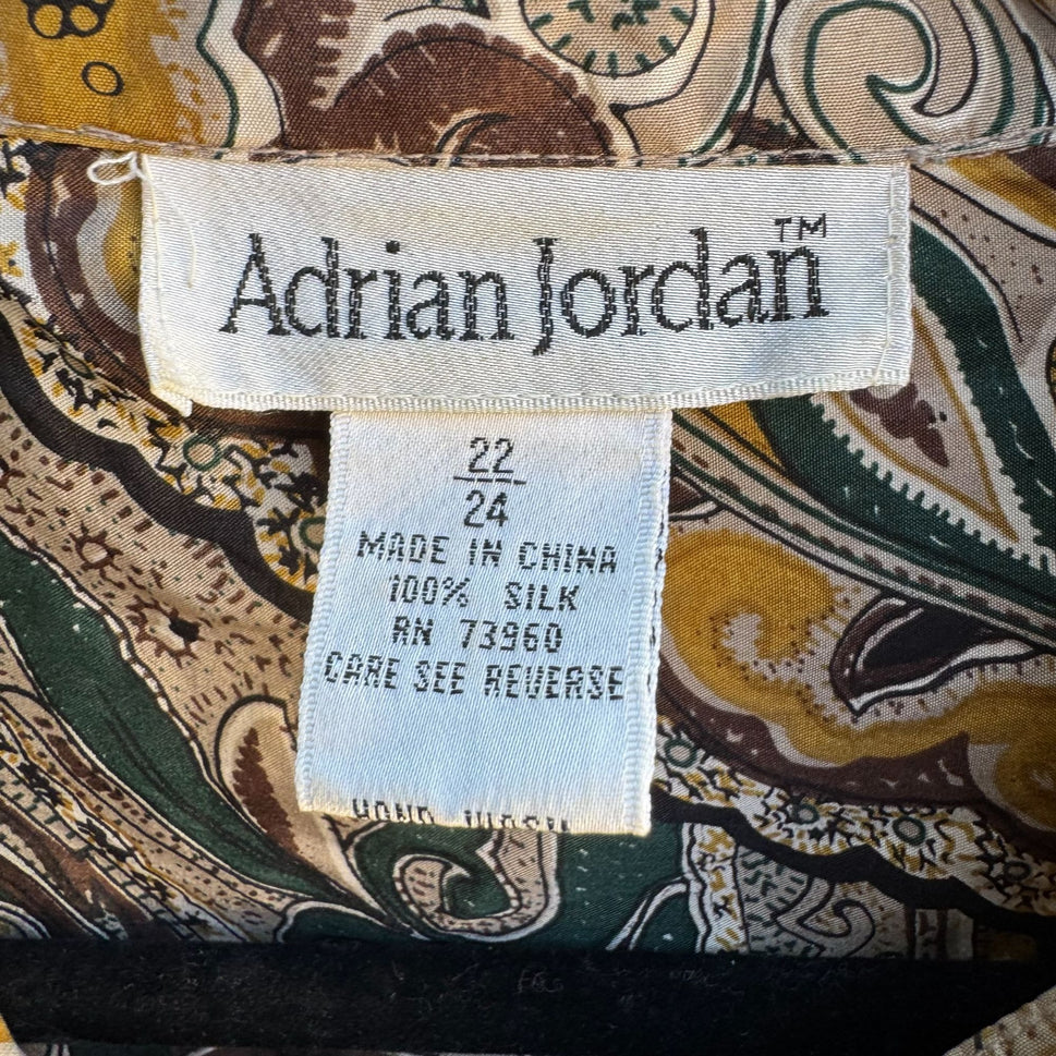 Adrian Jordan Vintage Womens Boho Paisley Silk Long Sleeve Button Shirt Blouse 22