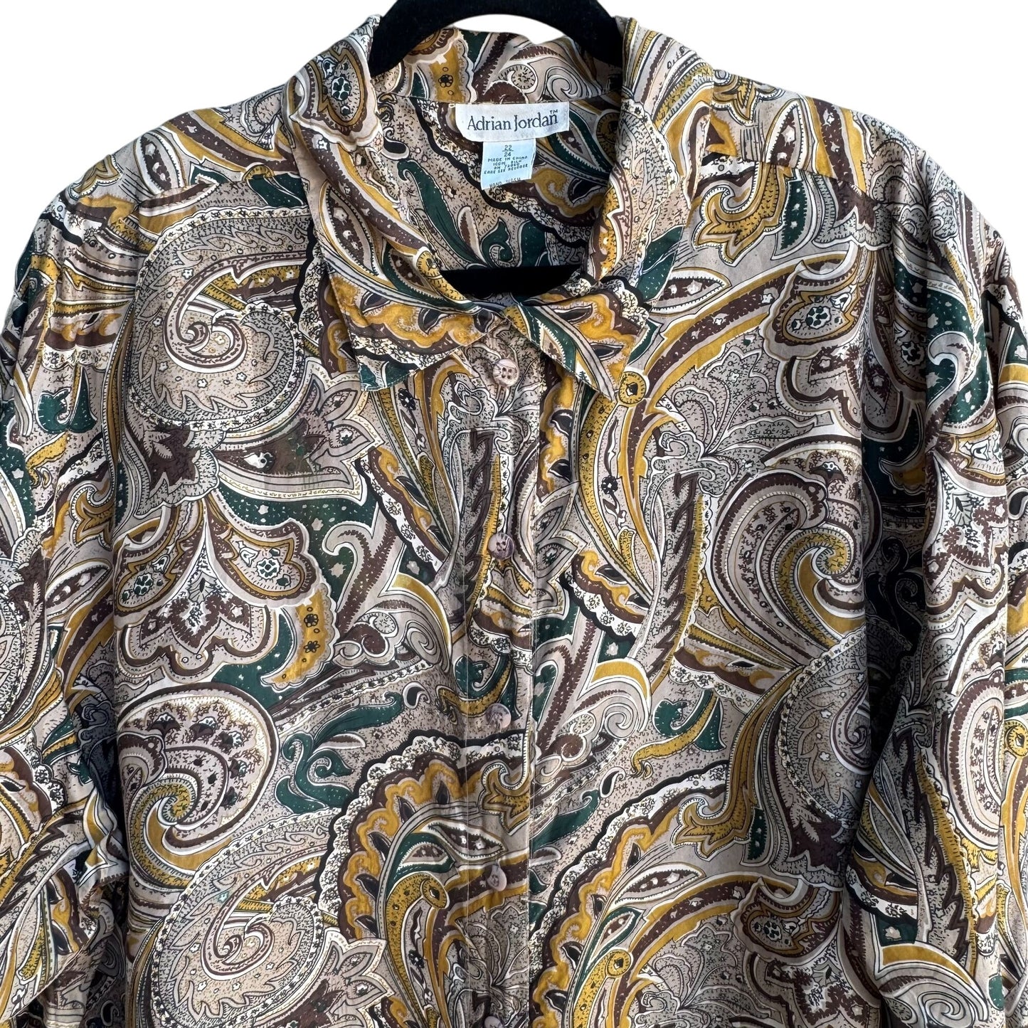 Adrian Jordan Vintage Womens Boho Paisley Silk Long Sleeve Button Shirt Blouse 22