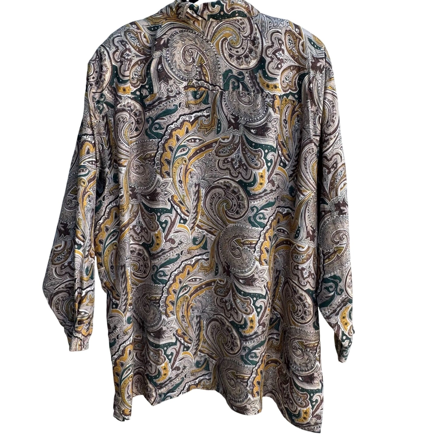 Adrian Jordan Vintage Womens Boho Paisley Silk Long Sleeve Button Shirt Blouse 22