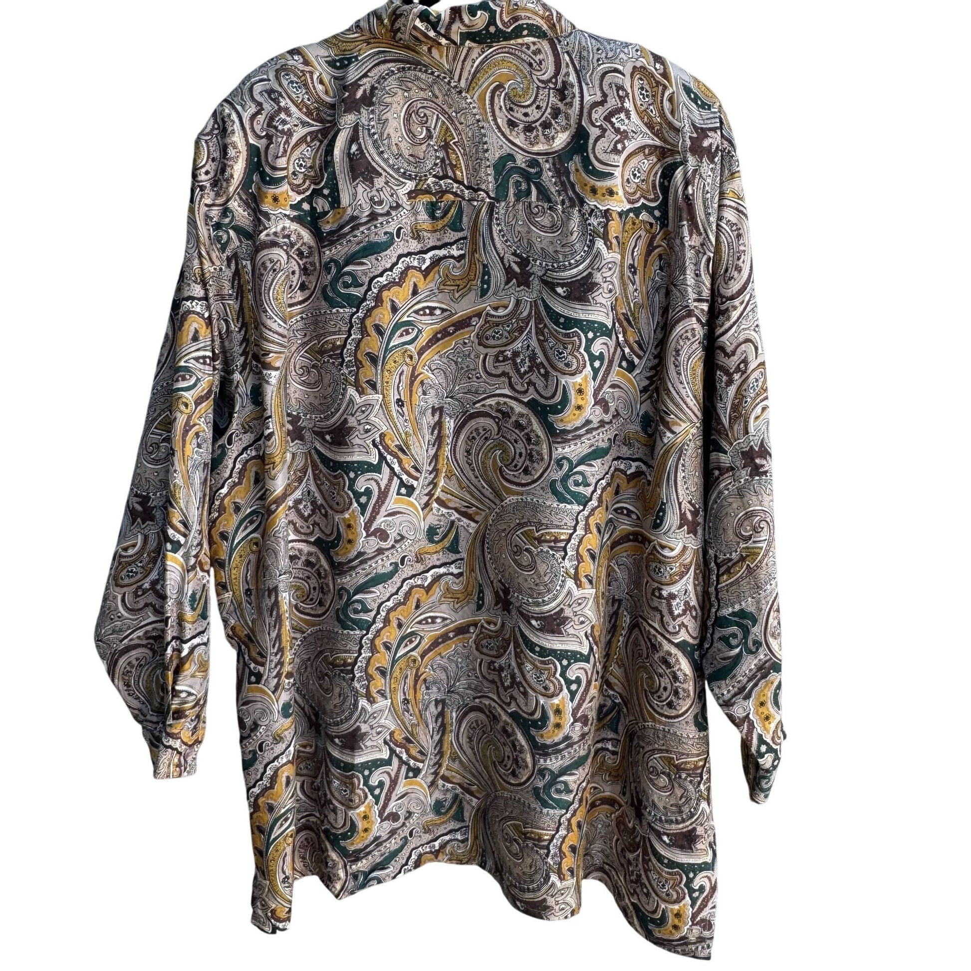 Adrian Jordan Vintage Womens Boho Paisley Silk Long Sleeve Button Shirt Blouse 22