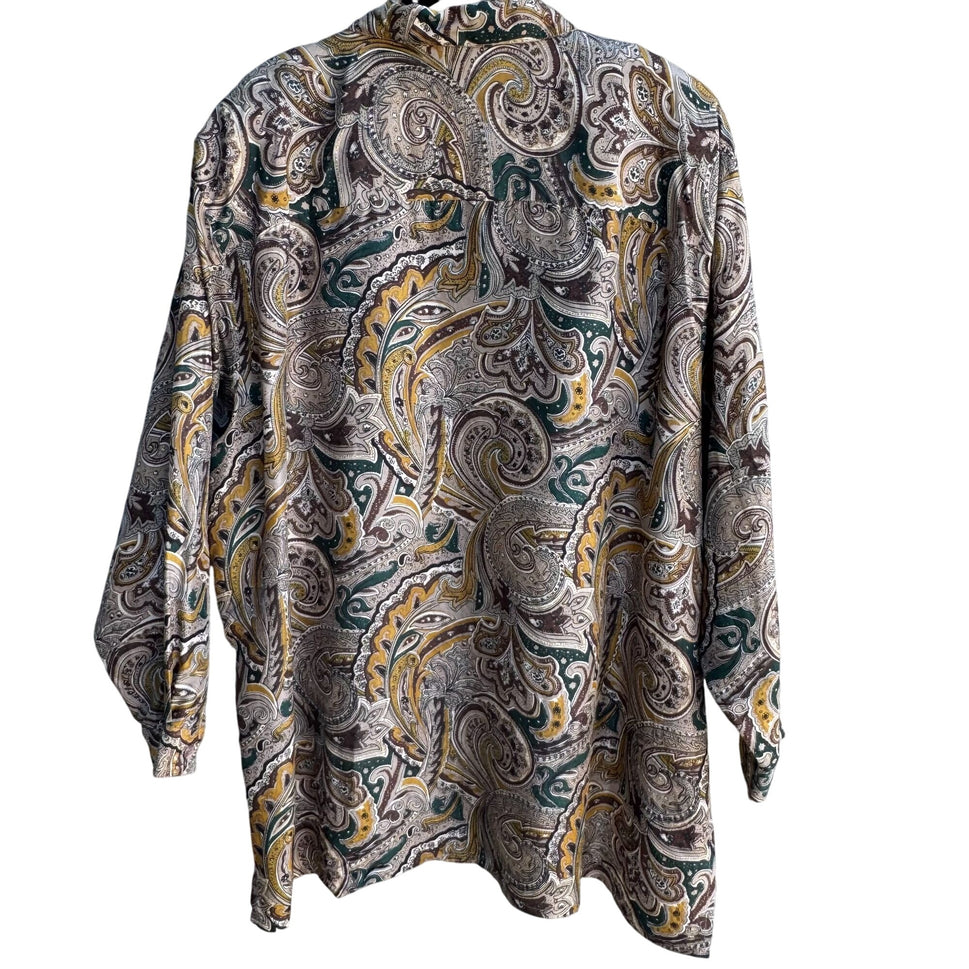 Adrian Jordan Vintage Womens Boho Paisley Silk Long Sleeve Button Shirt Blouse 22