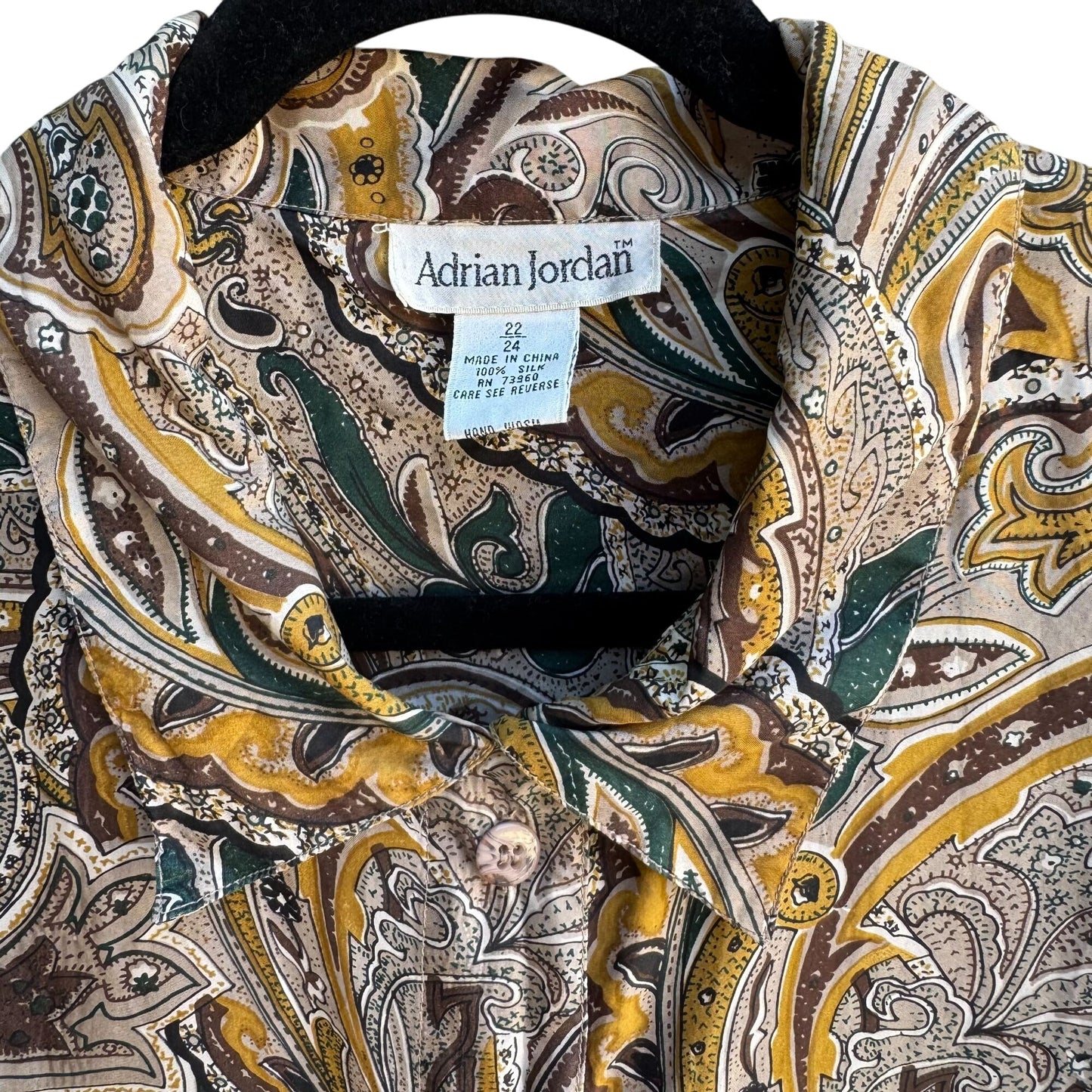 Adrian Jordan Vintage Womens Boho Paisley Silk Long Sleeve Button Shirt Blouse 22