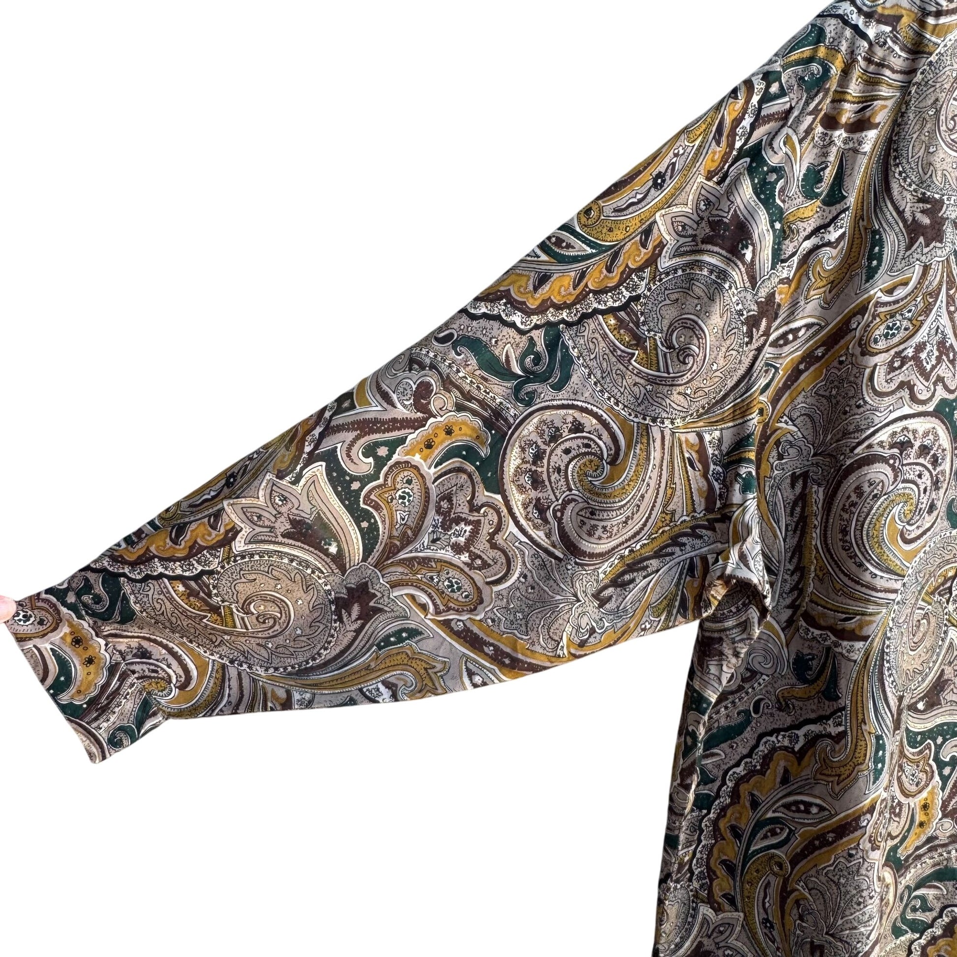 Adrian Jordan Vintage Womens Boho Paisley Silk Long Sleeve Button Shirt Blouse 22
