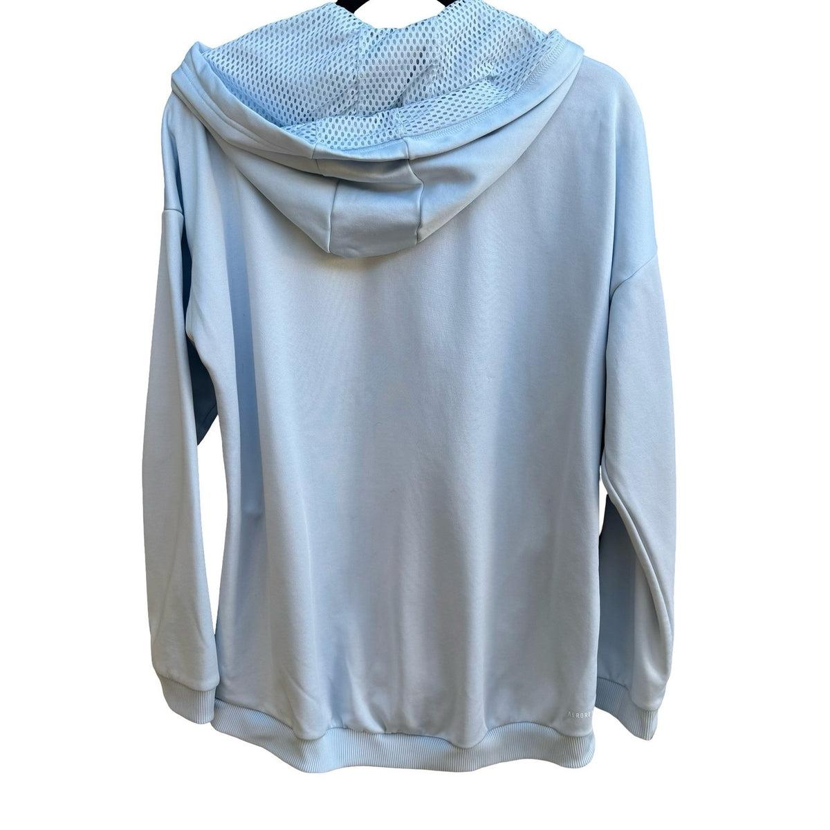 Adidas Aeroready Embossed Logo Mesh Hood Pullover Hoodie Pastel Blue Womens L