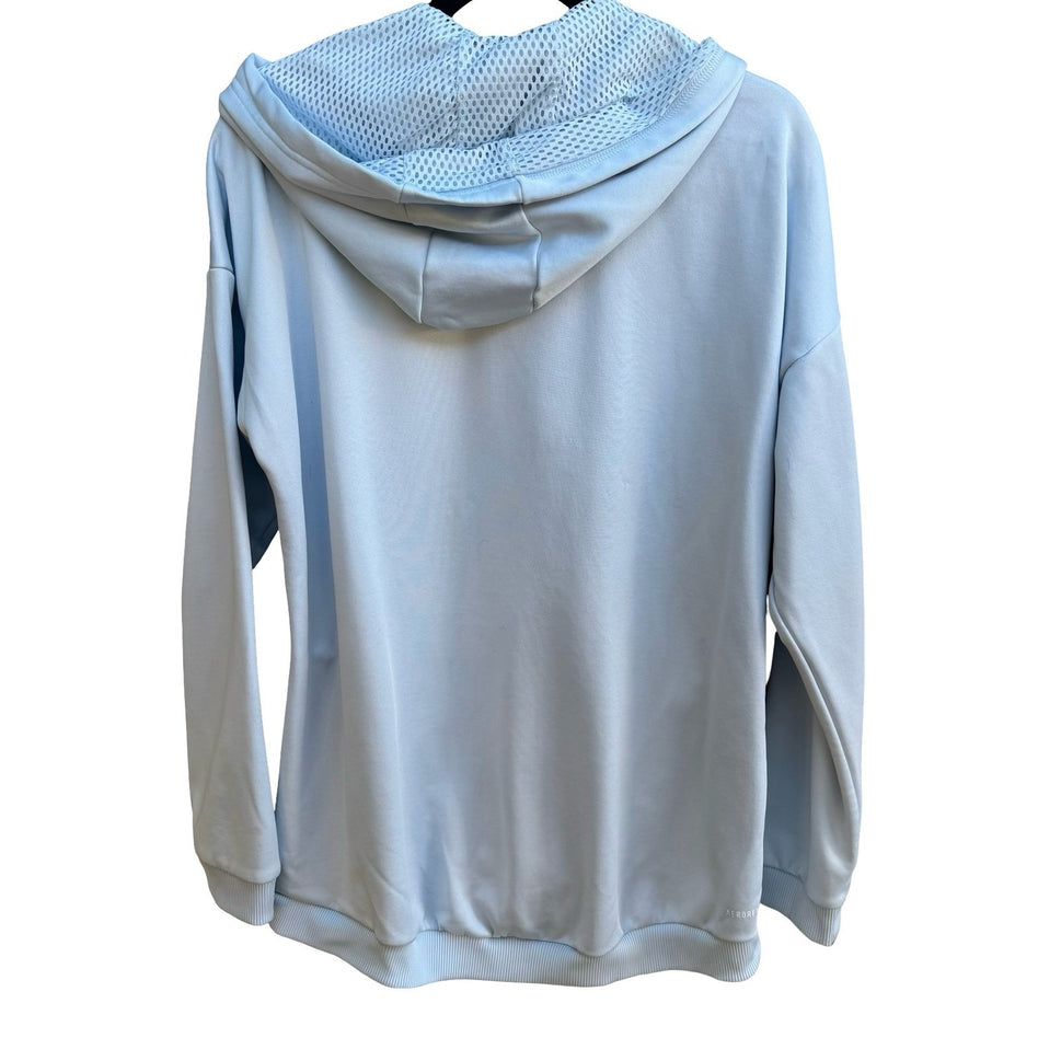 Adidas Aeroready Embossed Logo Mesh Hood Pullover Hoodie Pastel Blue Womens L