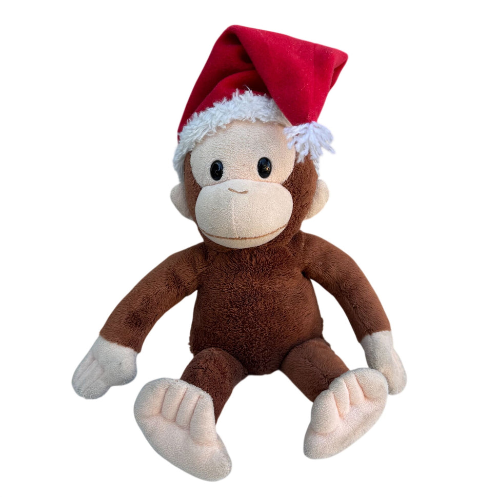 Curious George Vintage 90s Collectible Monkey Plush Toy With Santa Hat Applause