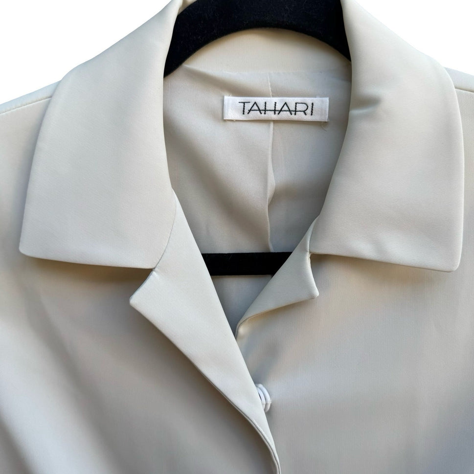 Tahari Minimalist Longline Quiet Luxury Tailored Neutral Blazer Jacket Coat 8