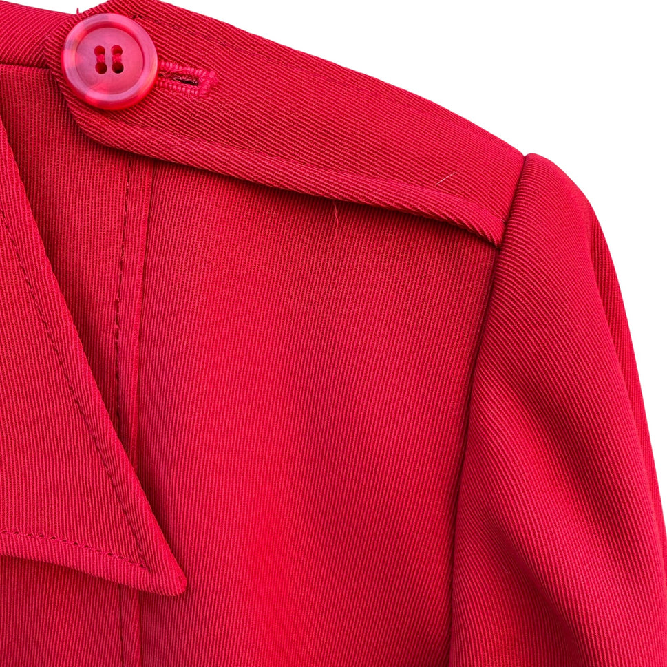 Halston Lifestyle Vintage 70s Red Shirt Dress Womens 12 Shoulder Epaulets Pockes