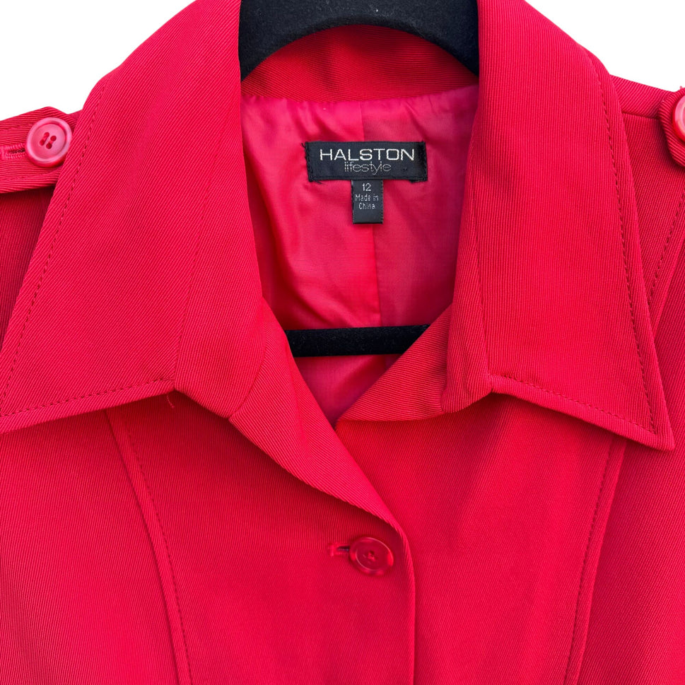 Halston Lifestyle Vintage 70s Red Shirt Dress Womens 12 Shoulder Epaulets Pockes