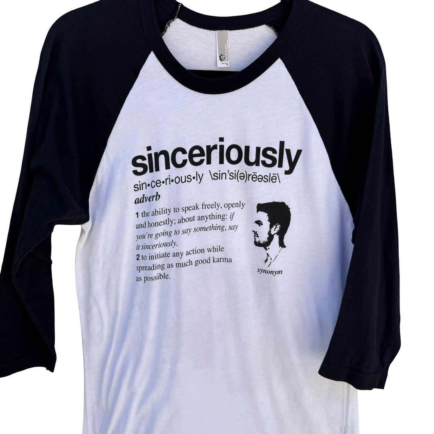 American Apparel Sinceriously Dictionary Art Raglan Indie Baseball Graphic Tee M