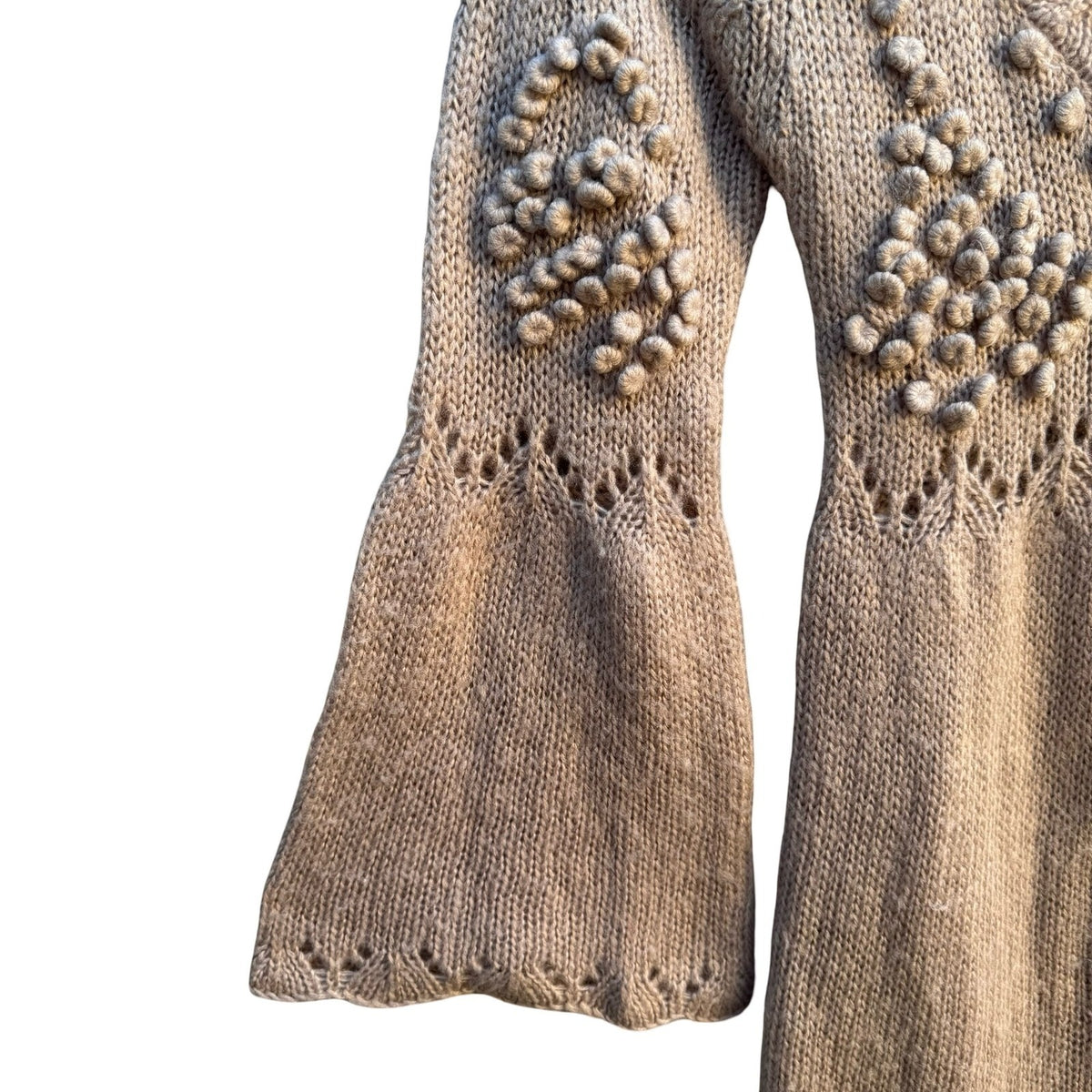 Doki Geki Y2K Boho Fairycore Bell Sleeve Pointelle Bobble Knit Tunic Sweater S