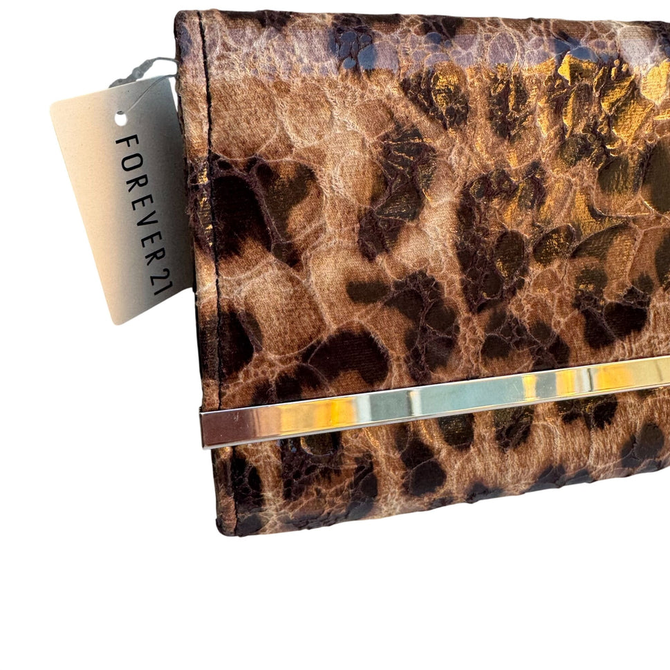 Forever 21 Womens Leopard Print Clutch Handbag Gold Accent Formal Glam Party