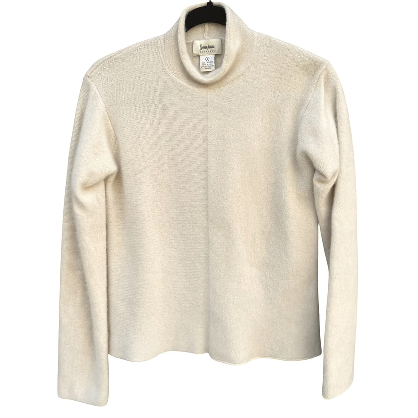 Neiman Marcus Cashmere Designer Cream Knit Luxury Turtleneck Sweater Womens L
