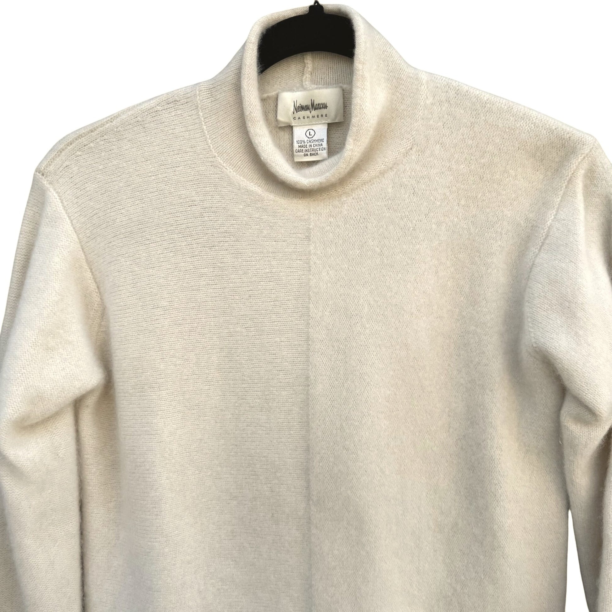 Neiman Marcus Cashmere Designer Cream Knit Luxury Turtleneck Sweater Womens L