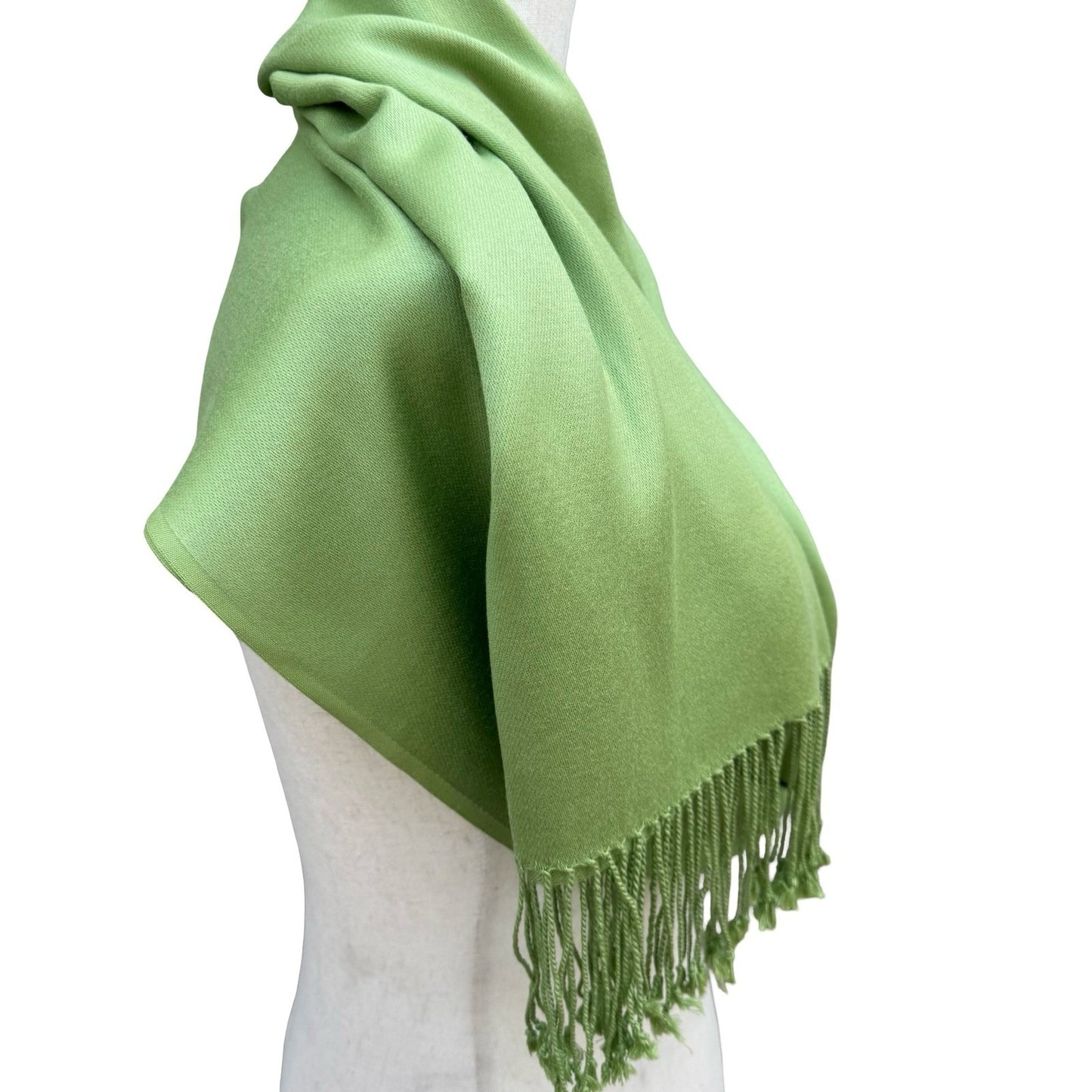 Lime Green Pashmina Style Wrap Scarf with Knotted Fringe Trim Shawl Solid Soft