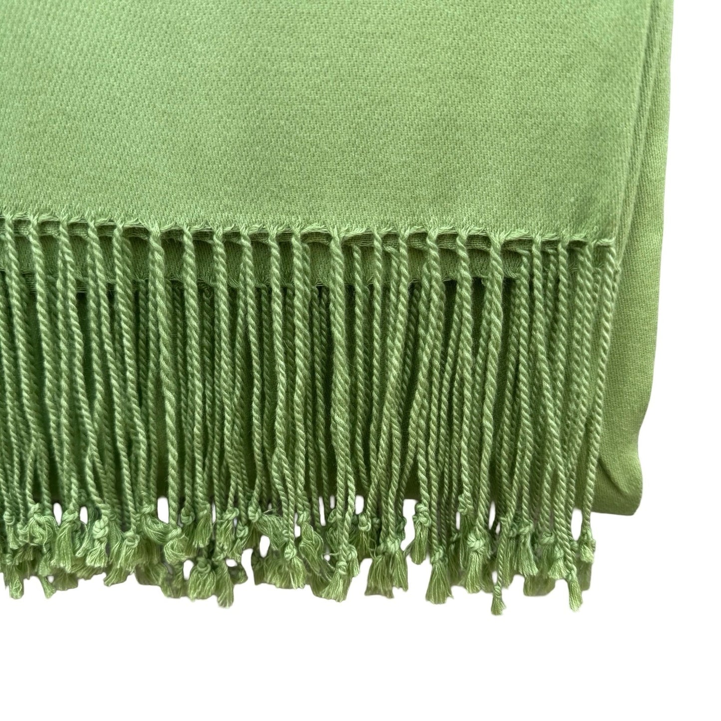 Lime Green Pashmina Style Wrap Scarf with Knotted Fringe Trim Shawl Solid Soft