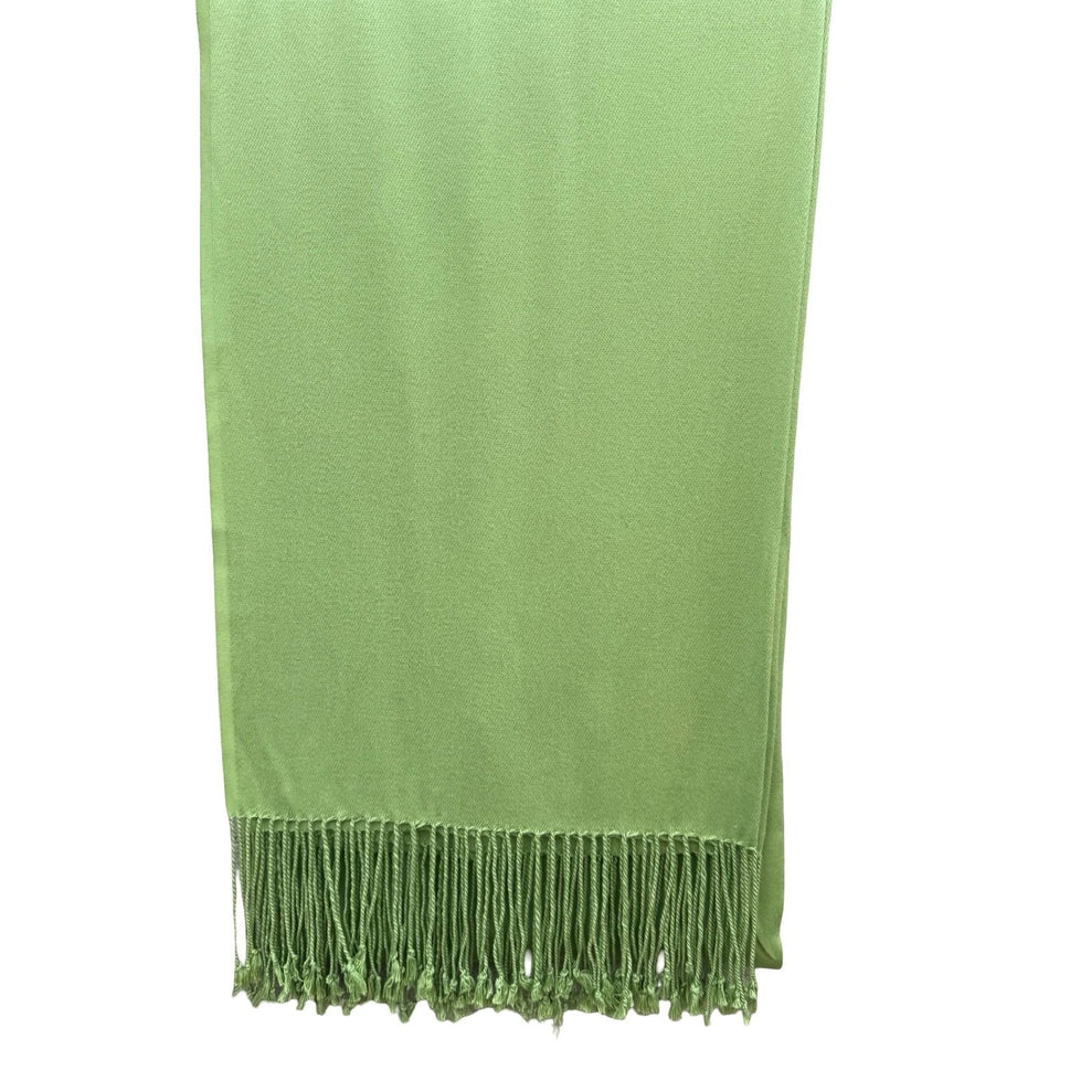 Lime Green Pashmina Style Wrap Scarf with Knotted Fringe Trim Shawl Solid Soft