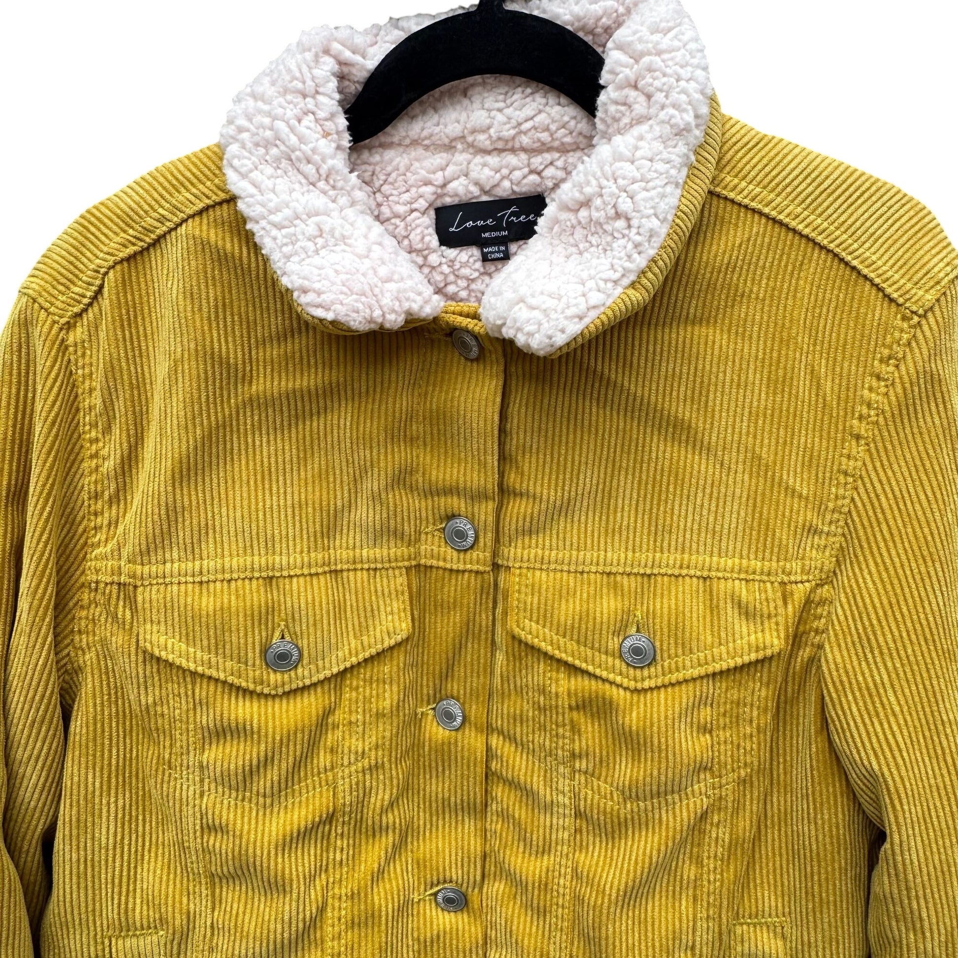 Love Tree Womens Mustard Yellow Western Sherpa Fleece Corduroy Short Jacket Med