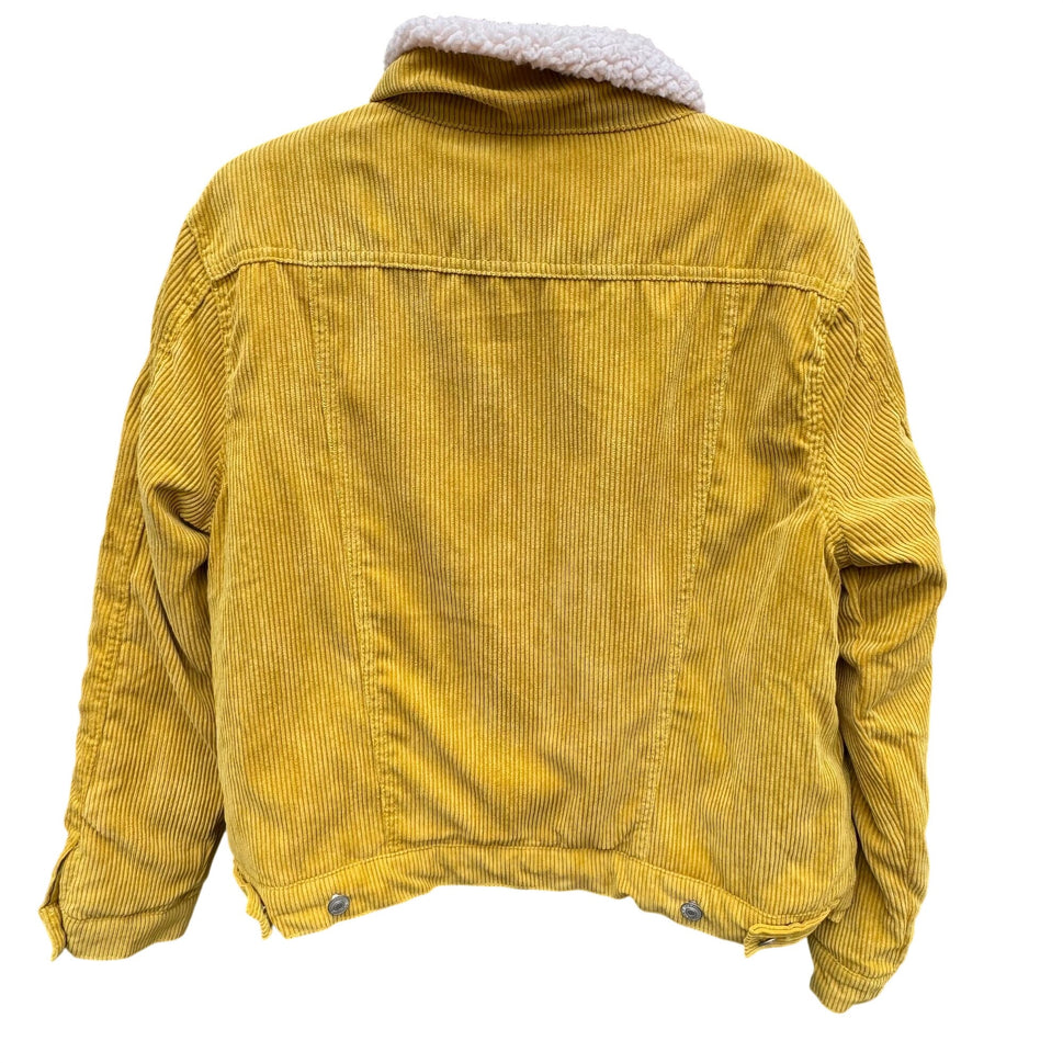 Love Tree Womens Mustard Yellow Western Sherpa Fleece Corduroy Short Jacket Med