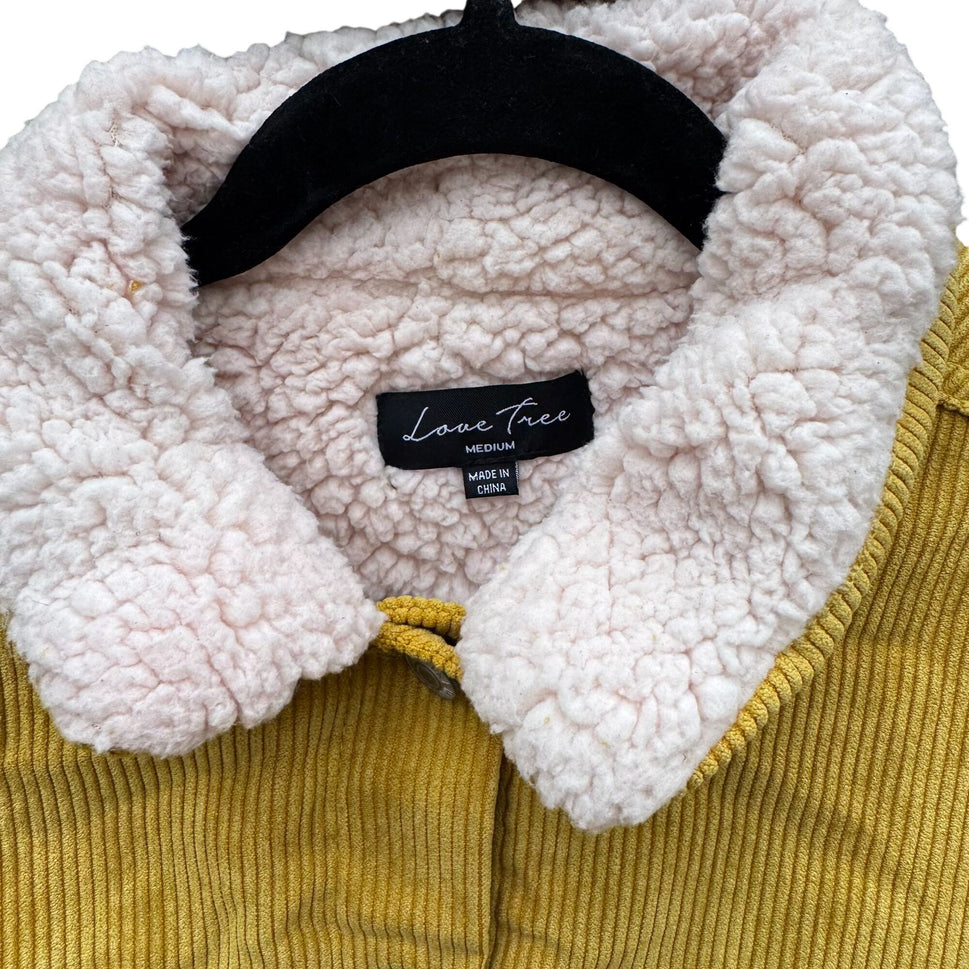 Love Tree Womens Mustard Yellow Western Sherpa Fleece Corduroy Short Jacket Med