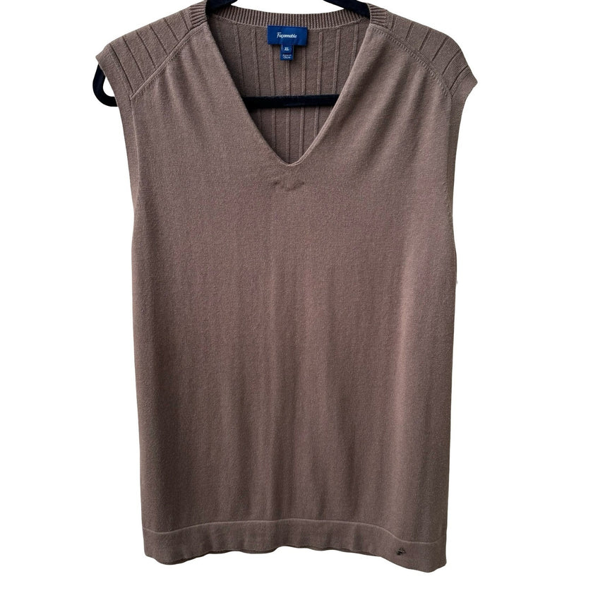 Faconnable Silk Cashmere Blend Preppy Ribbed V-Neck Sweater Vest Brown Mens XL
