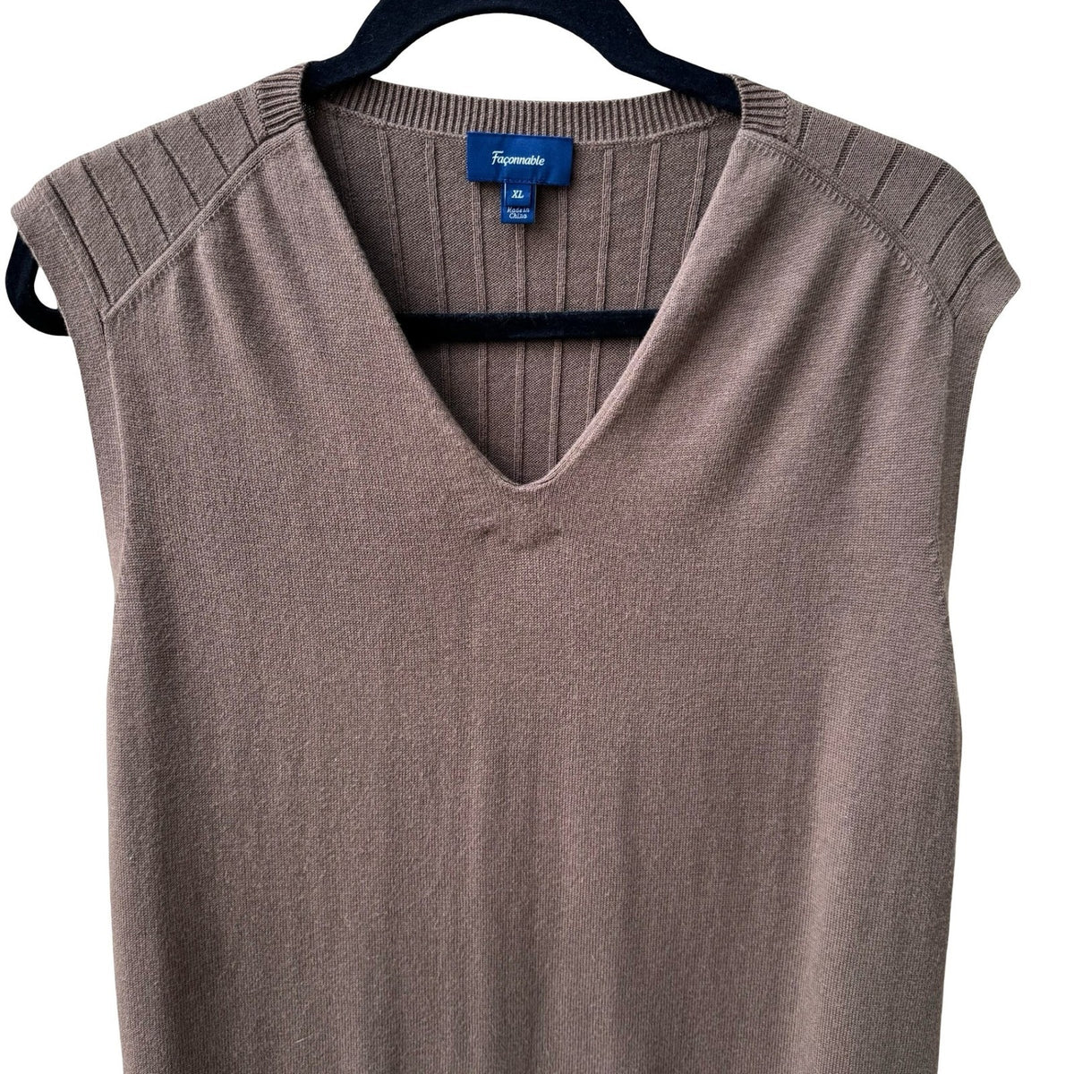 Faconnable Silk Cashmere Blend Preppy Ribbed V-Neck Sweater Vest Brown Mens XL