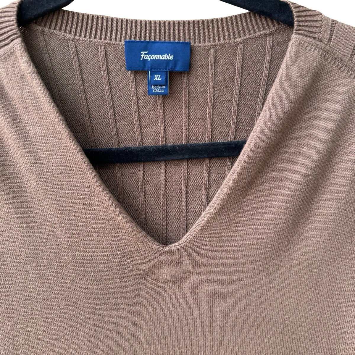 Faconnable Silk Cashmere Blend Preppy Ribbed V-Neck Sweater Vest Brown Mens XL
