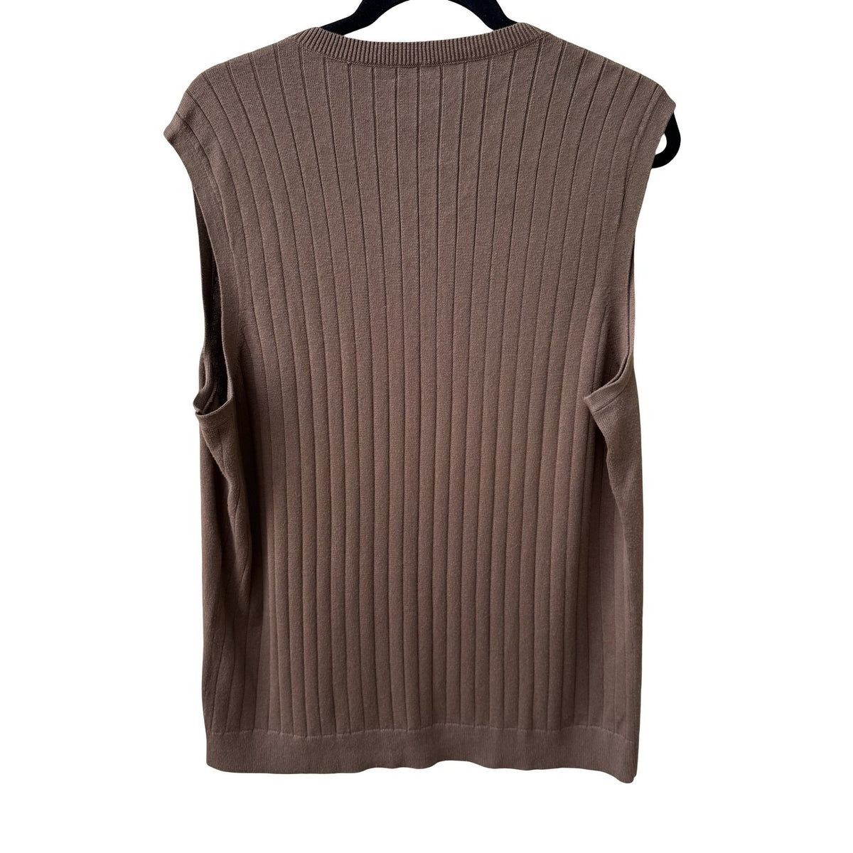 Faconnable Silk Cashmere Blend Preppy Ribbed V-Neck Sweater Vest Brown Mens XL