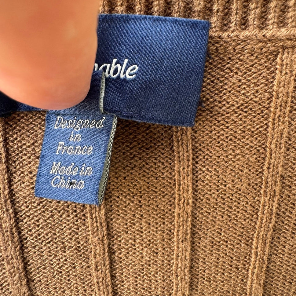 Faconnable Silk Cashmere Blend Preppy Ribbed V-Neck Sweater Vest Brown Mens XL