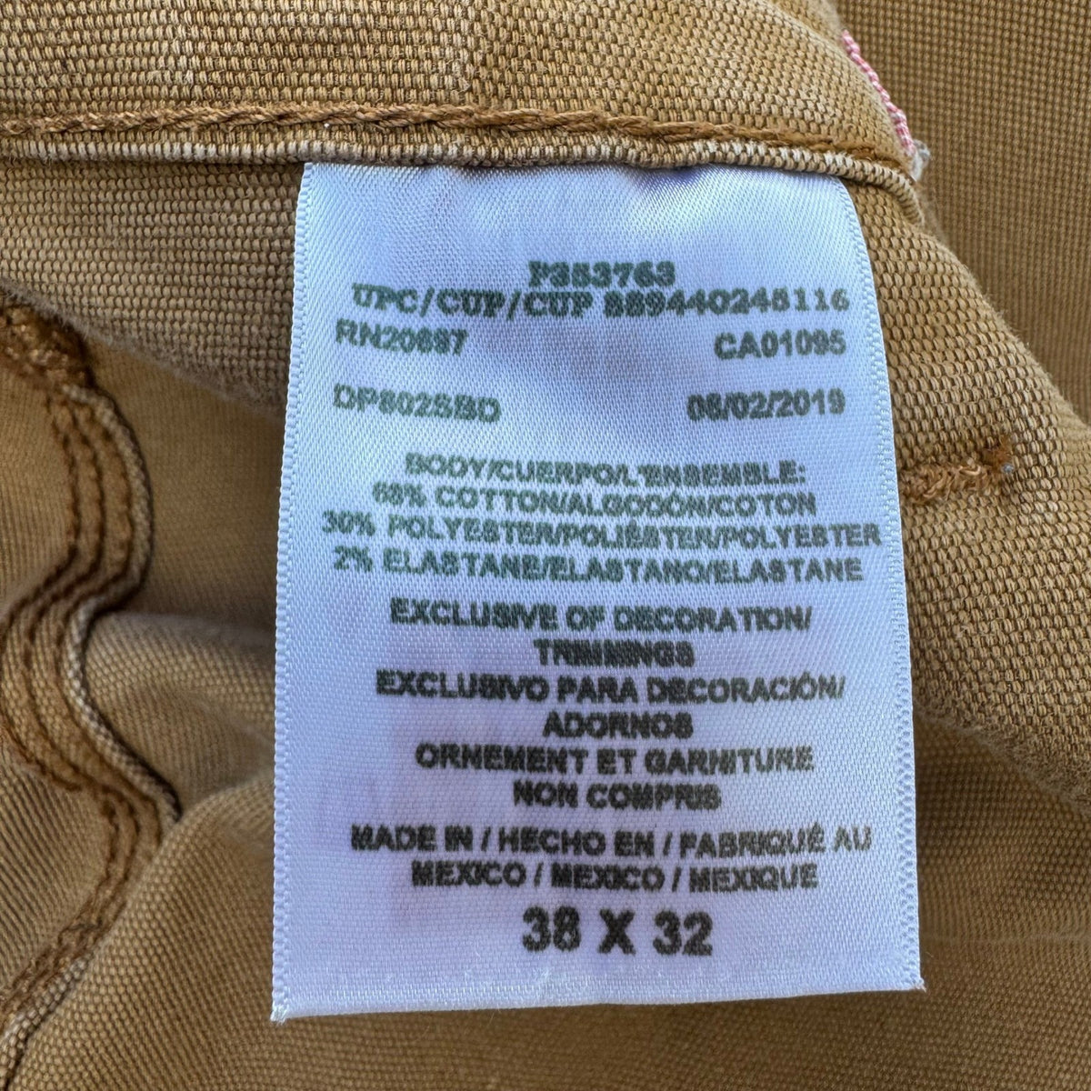Dickies DP802SBD Flex Tough Max Duck Carpenter Workwear Pants Brown Mens 38x32