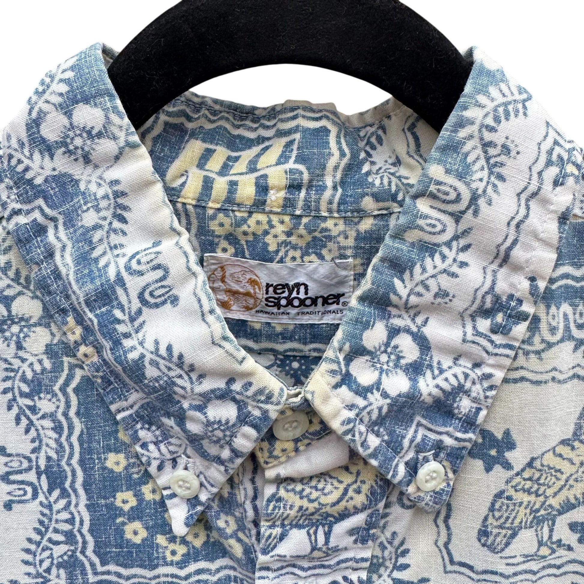 Reyn Spooner Vintage Mens Blue Hawaiian Lahain Sailor Button-Up Shirt Gold Label