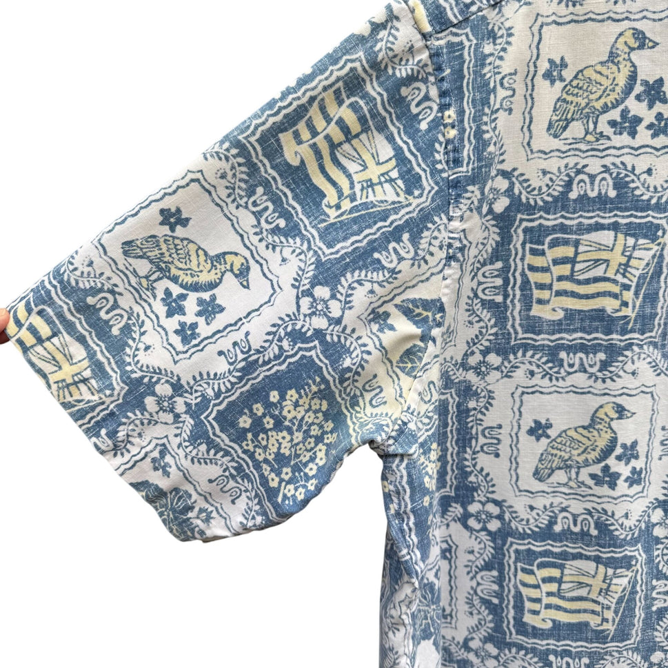 Reyn Spooner Vintage Mens Blue Hawaiian Lahain Sailor Button-Up Shirt Gold Label