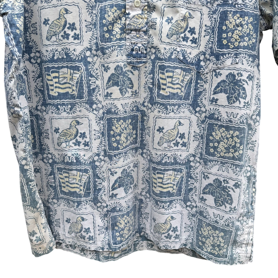 Reyn Spooner Vintage Mens Blue Hawaiian Lahain Sailor Button-Up Shirt Gold Label
