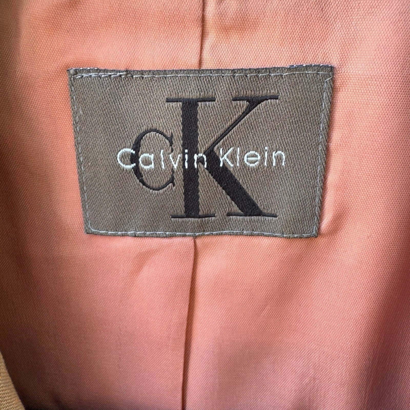 Calvin Klein Vintage 90s Linen Blend Minimalist Old Money Blazer Jacket Tan 8