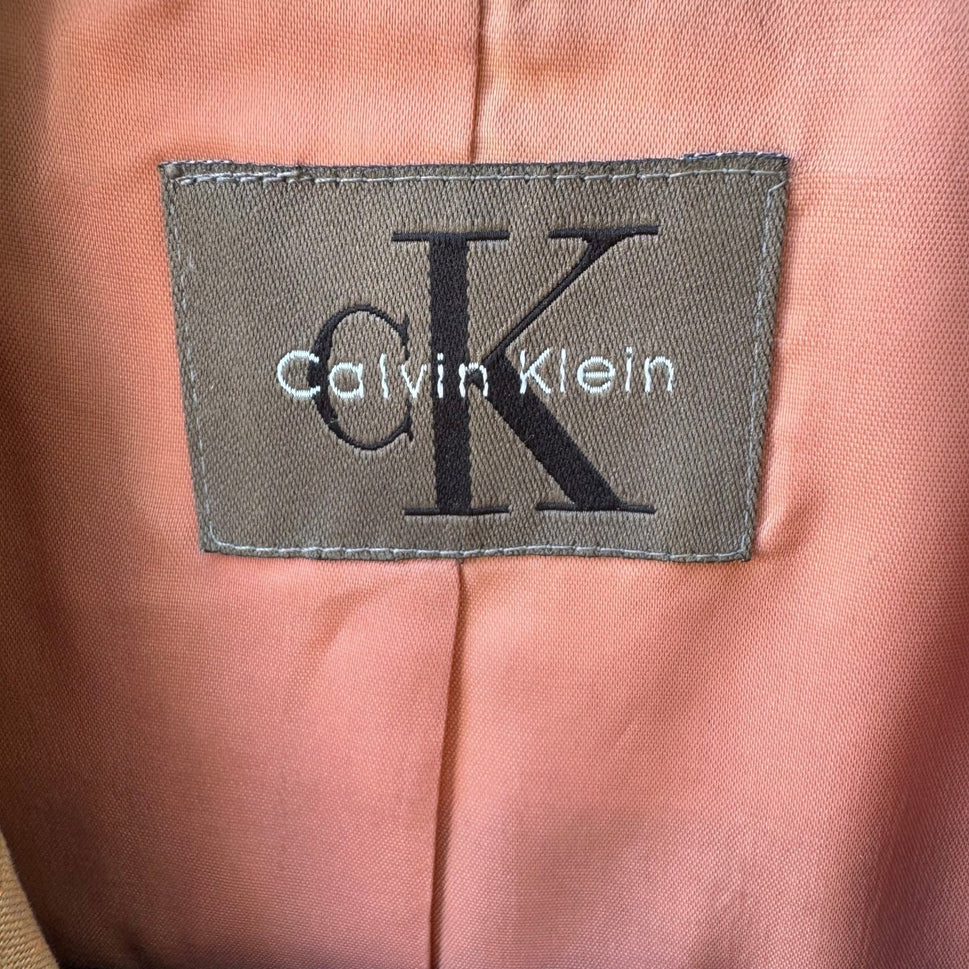 Calvin Klein Vintage 90s Linen Blend Minimalist Old Money Blazer Jacket Tan 8