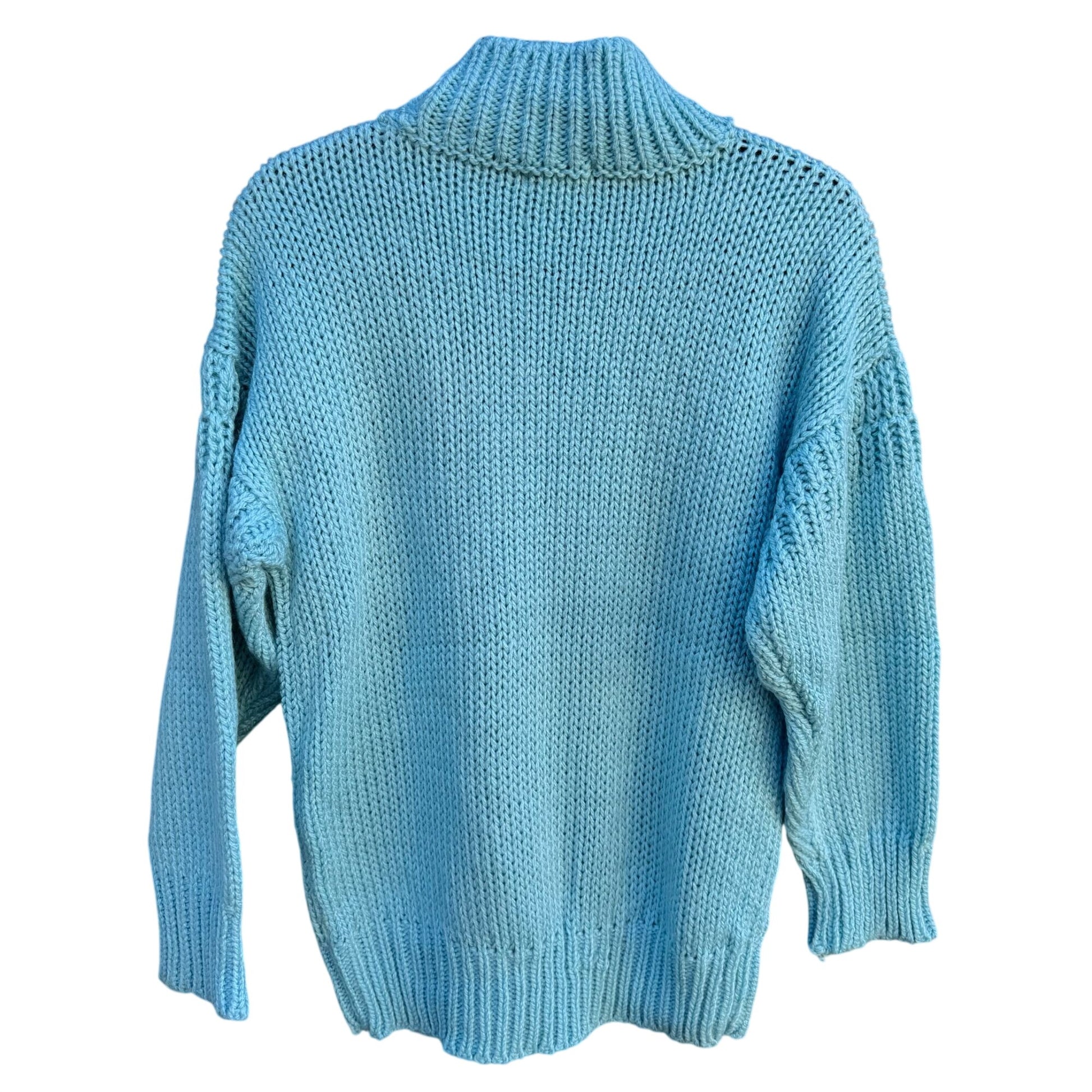 Susann D Vintage Womens Blue Chunky Knit Turtleneck Sweater Oversized Pocket S
