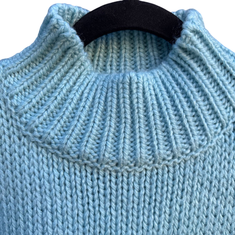 Susann D Vintage Womens Blue Chunky Knit Turtleneck Sweater Oversized Pocket S