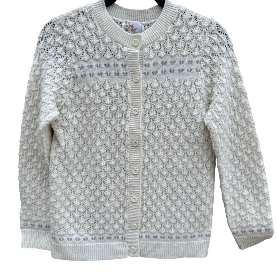 Its Pure Gould Vintage Ivory Pointelle Knit Cardigan Embroidered Made in USA