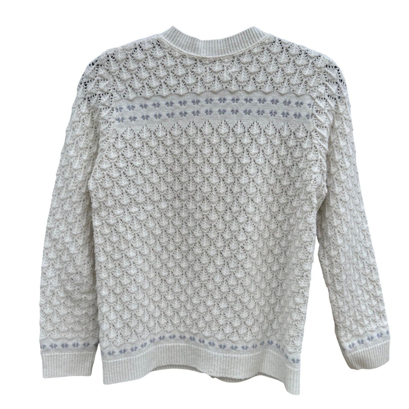 Its Pure Gould Vintage Ivory Pointelle Knit Cardigan Embroidered Made in USA