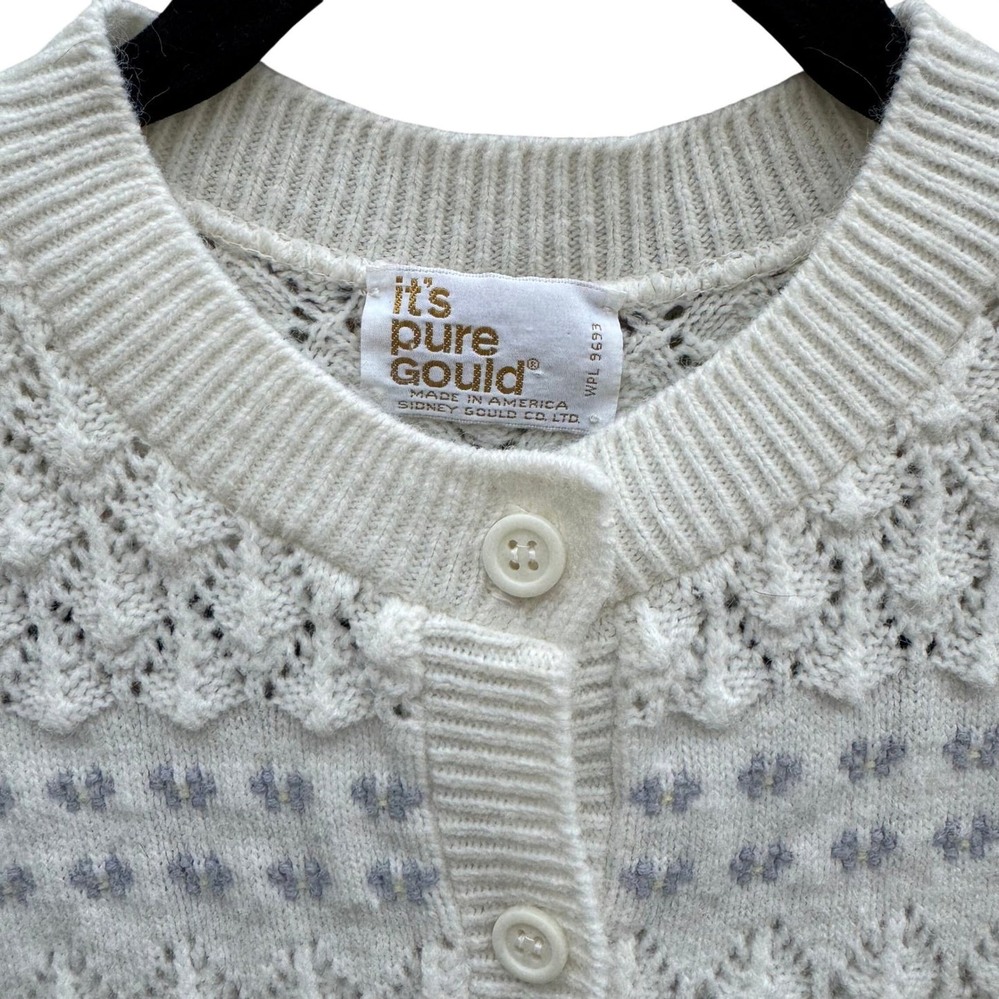 Its Pure Gould Vintage Ivory Pointelle Knit Cardigan Embroidered Made in USA