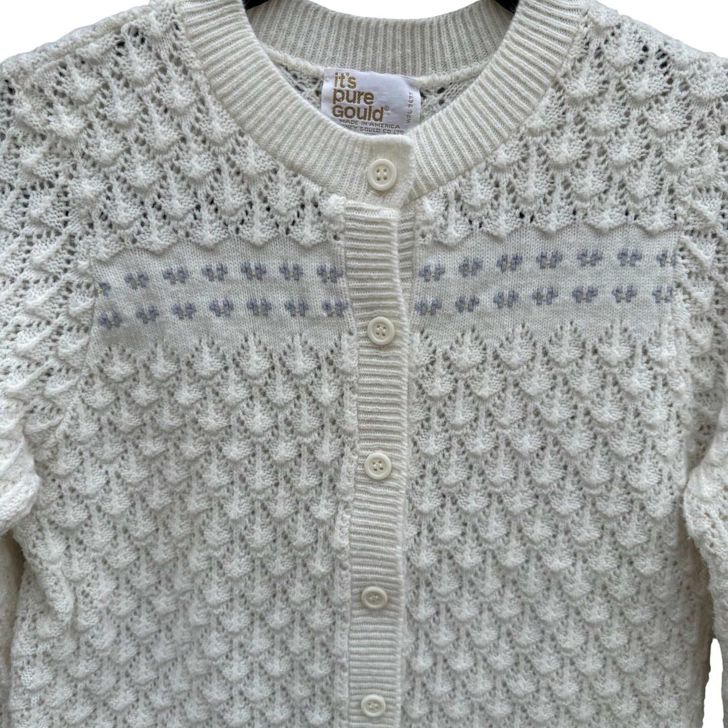 Its Pure Gould Vintage Ivory Pointelle Knit Cardigan Embroidered Made in USA