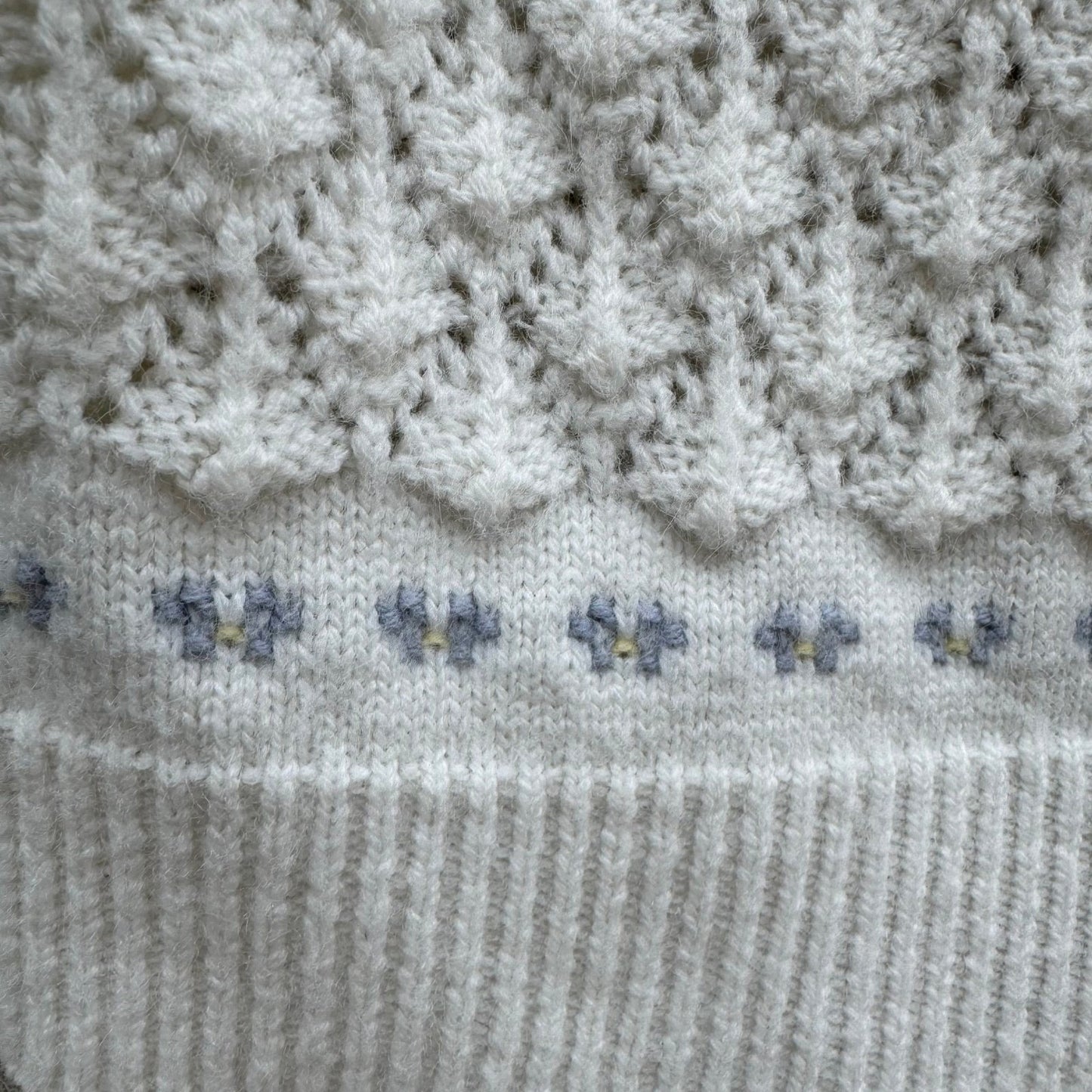 Its Pure Gould Vintage Ivory Pointelle Knit Cardigan Embroidered Made in USA