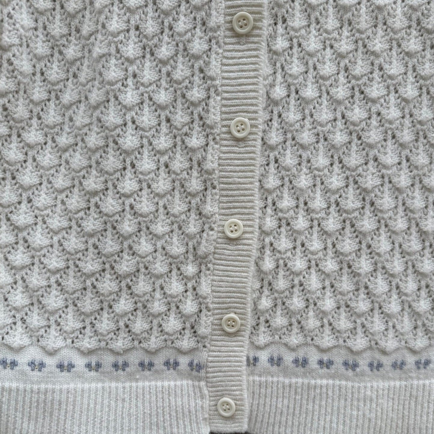 Its Pure Gould Vintage Ivory Pointelle Knit Cardigan Embroidered Made in USA