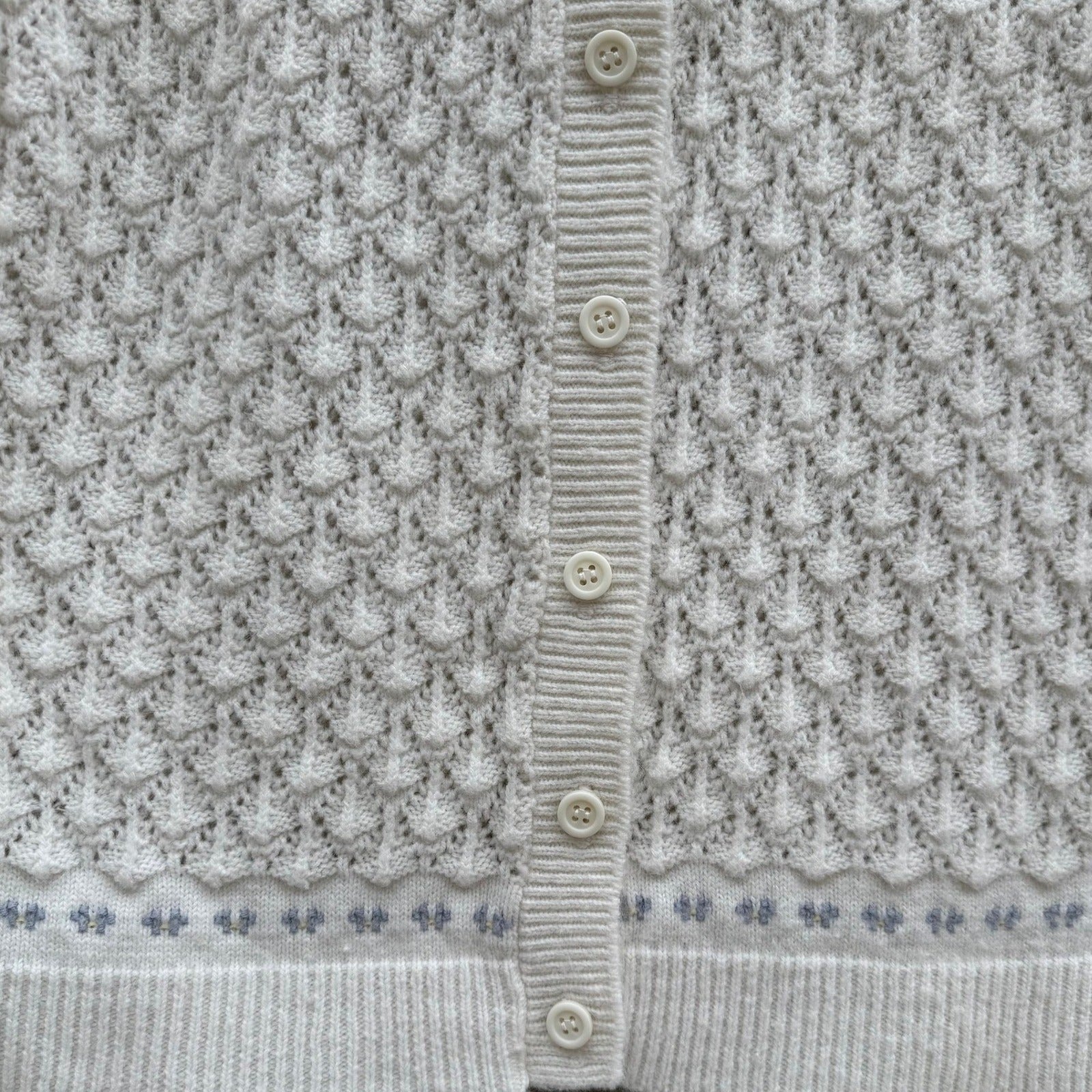 Its Pure Gould Vintage Ivory Pointelle Knit Cardigan Embroidered Made in USA