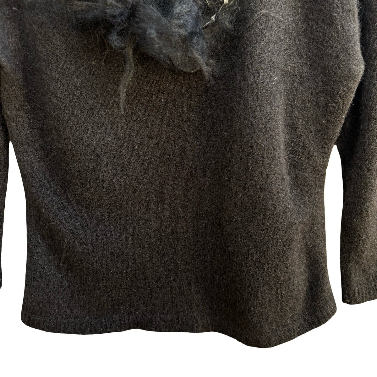 Sheri Bodell Y2K Whimsigoth Edgy Shaggy Faux Fur Trim Knit Babydoll Sweater S