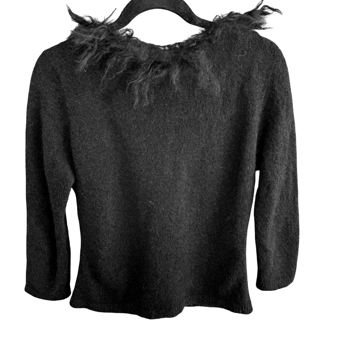 Sheri Bodell Y2K Whimsigoth Edgy Shaggy Faux Fur Trim Knit Babydoll Sweater S