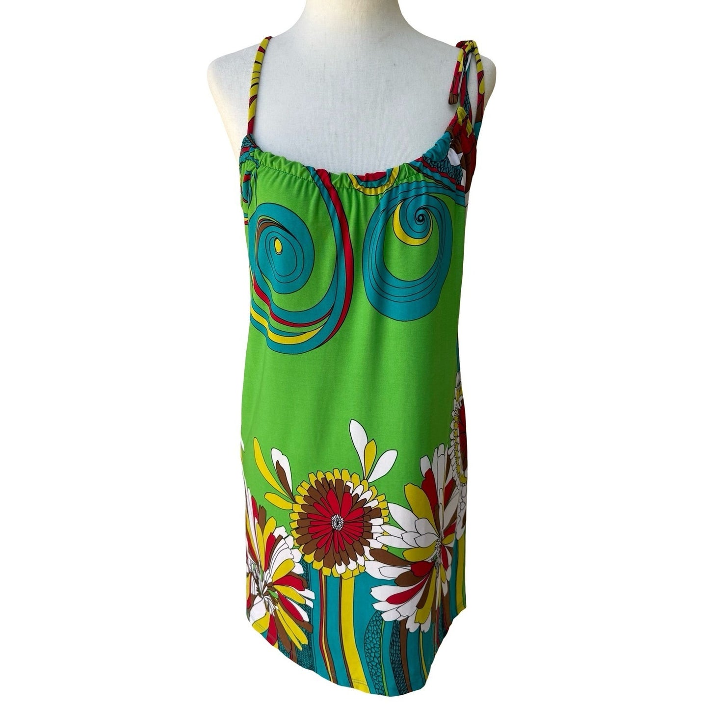 As U Wish Y2K Psychedelic Mod Festival Groovy Boho Dopamine Floral Mini Dress S