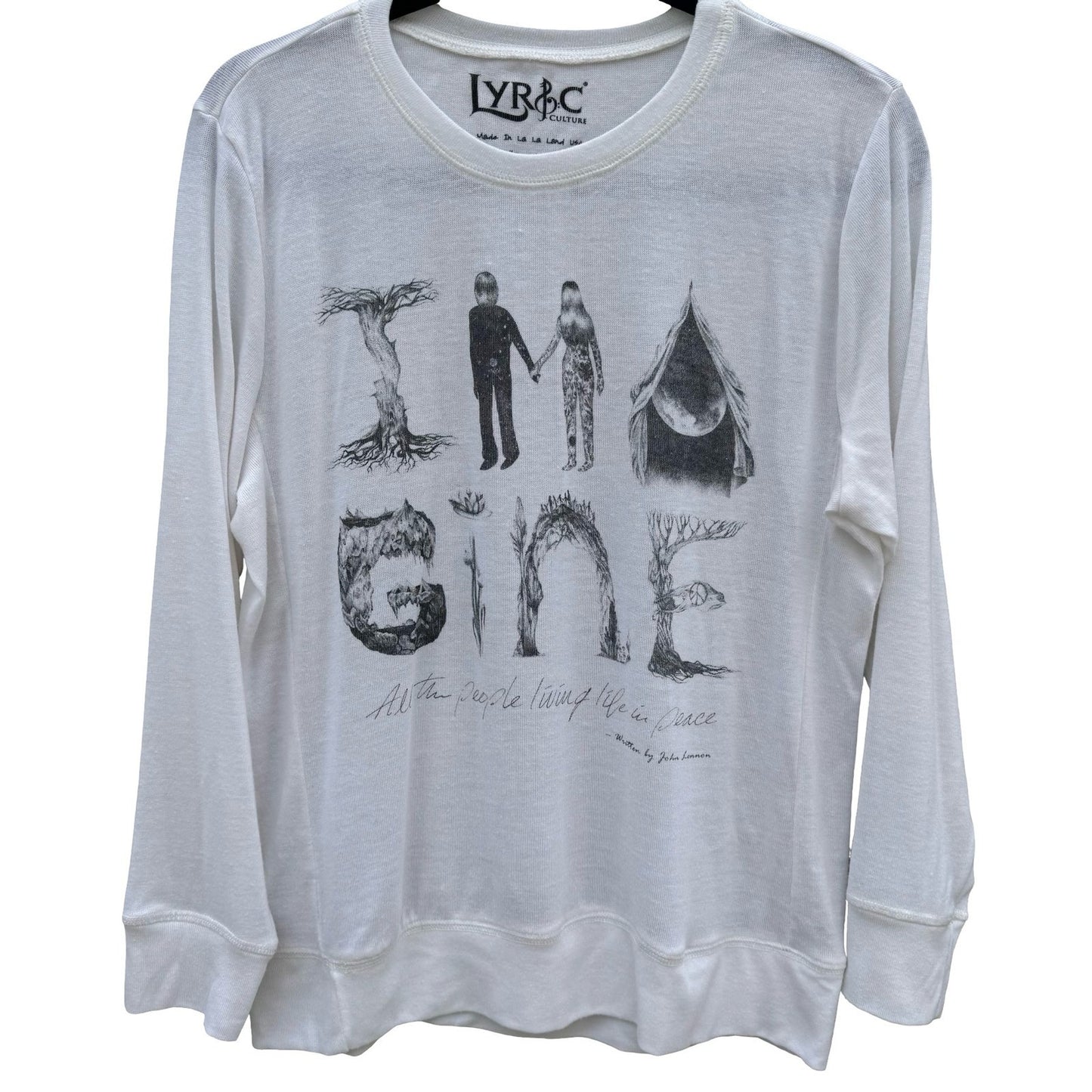 Lyric Culture John Lennon Imagine Graphic Long Sleeve Top White Medium USA Made