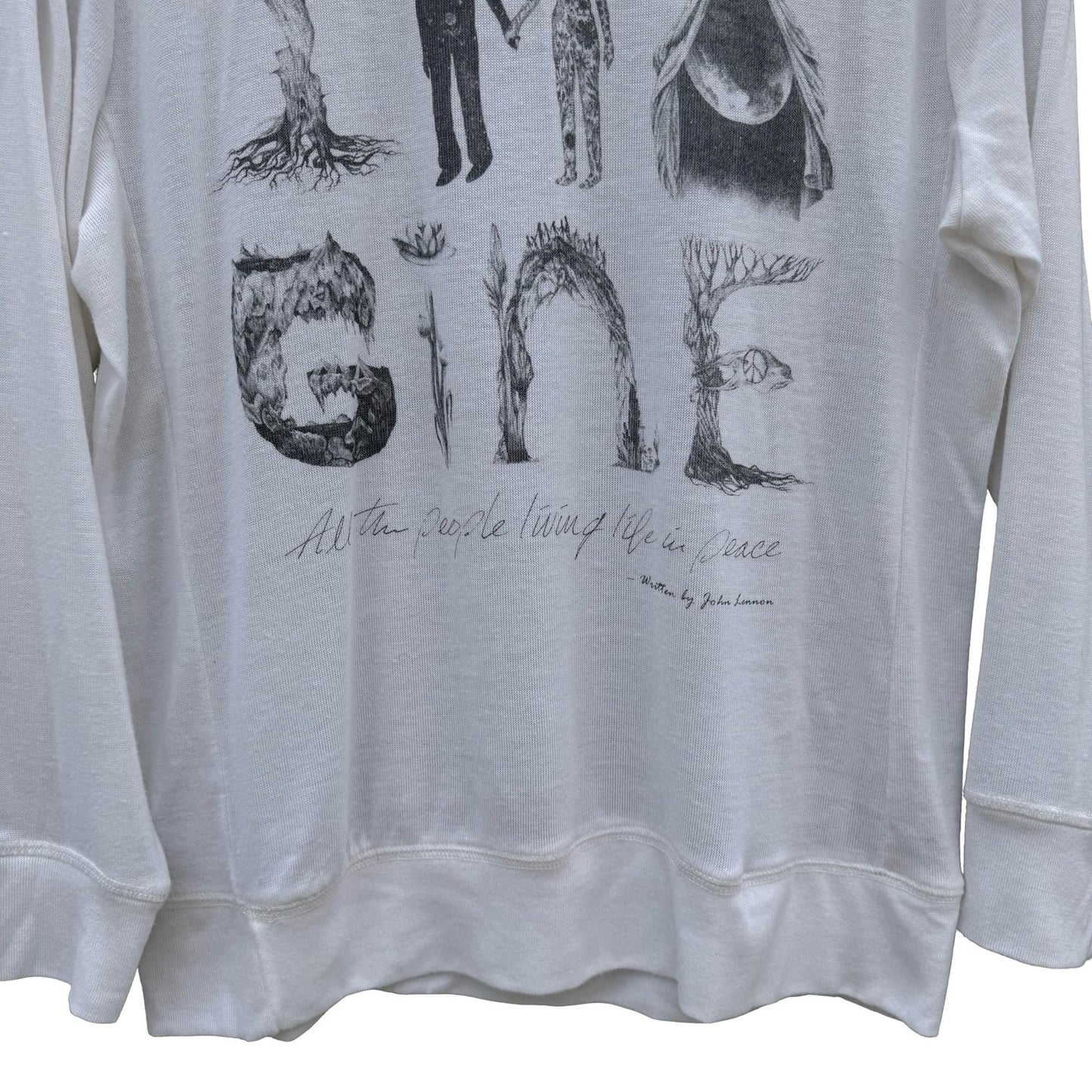 Lyric Culture John Lennon Imagine Graphic Long Sleeve Top White Medium USA Made