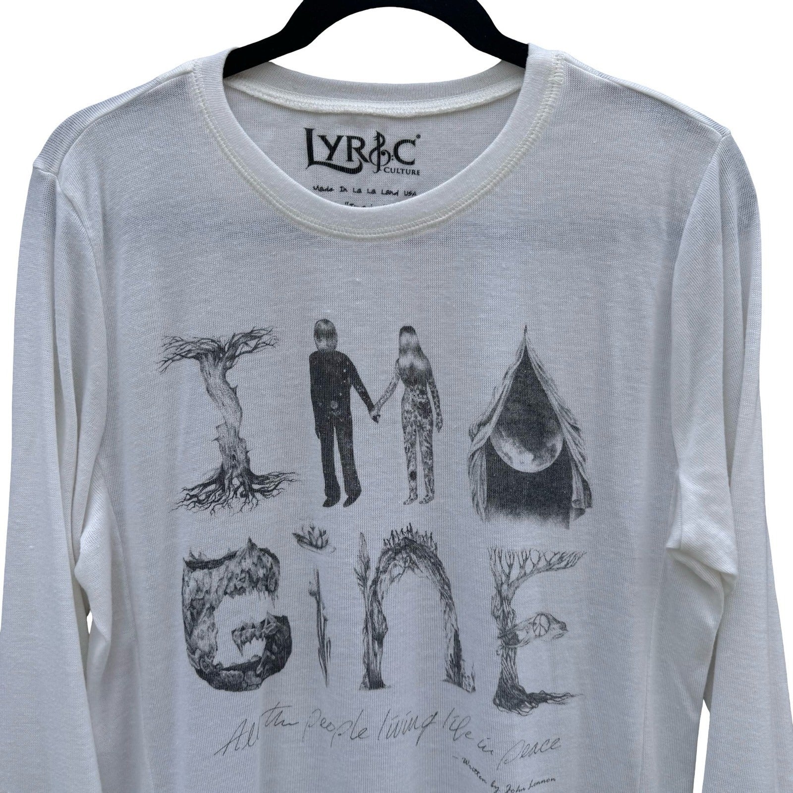 Lyric Culture John Lennon Imagine Graphic Long Sleeve Top White Medium USA Made